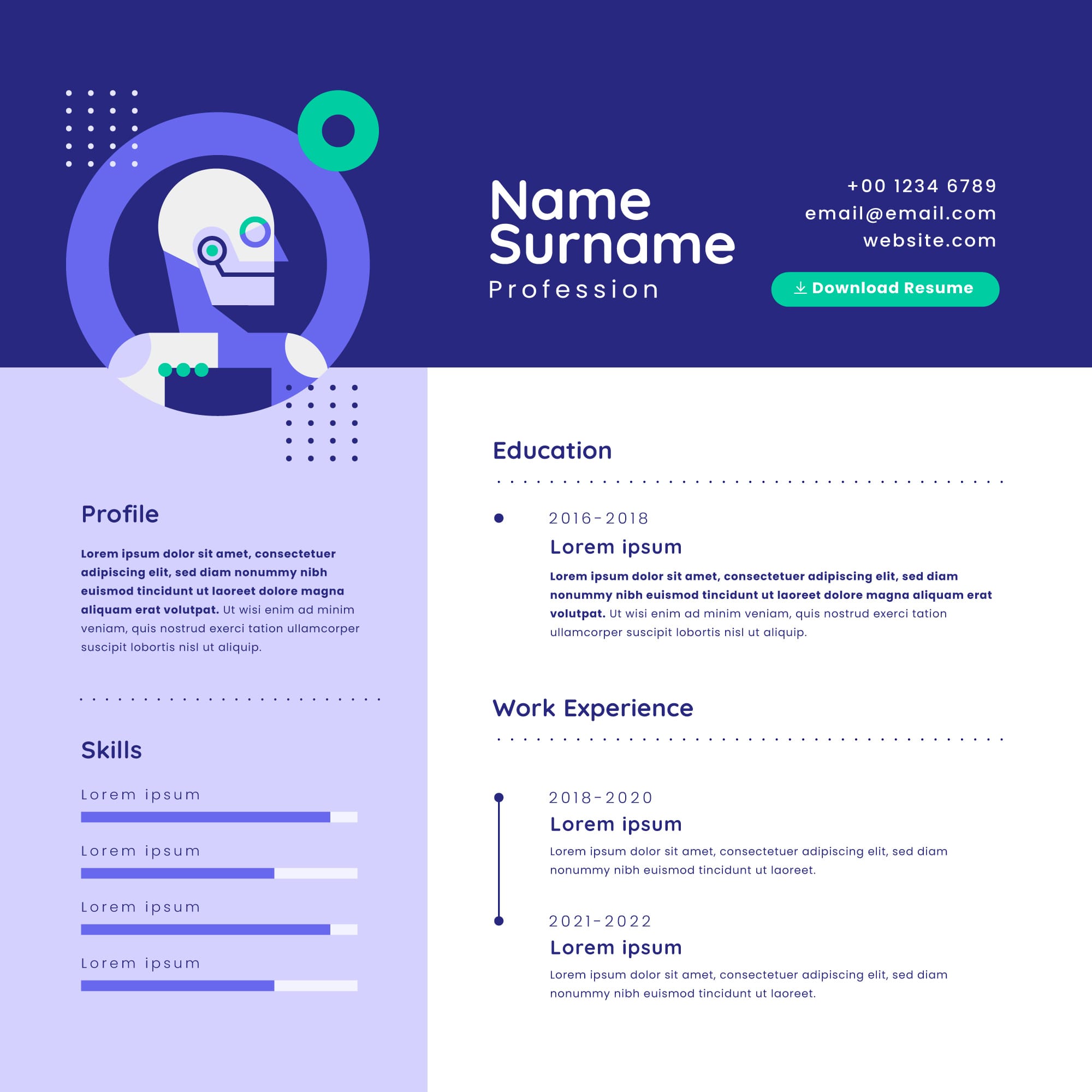 Modern resume built with AI resume objective generator showing profile, skills, education, and experience