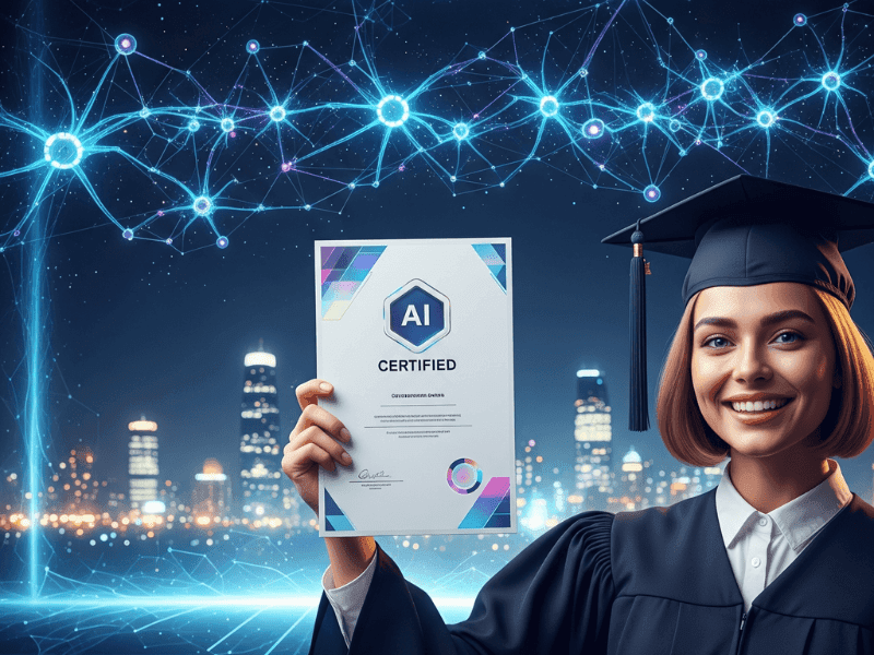 Top 7 Best Artificial Intelligence Programs to Learn in 2025 7 Graduate holding AI certification representing success in best artificial intelligence programs