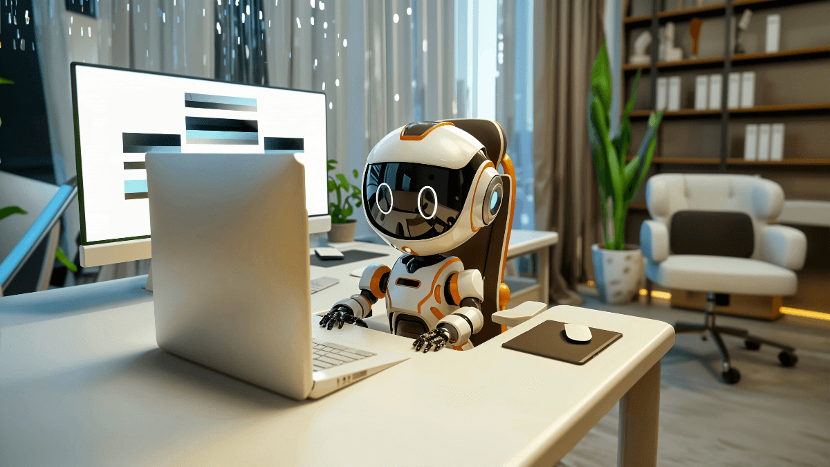 AI resume objective generator robot working on laptop to create professional resume in 2025