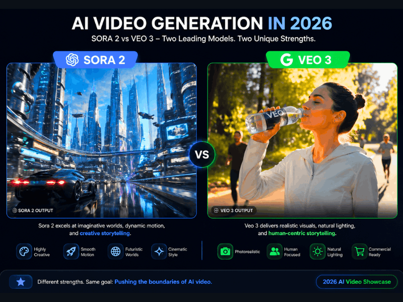 Best Artificial Intelligence Programs 2026 - Sora 2 vs Google Veo 3 AI Video Generation Comparison.