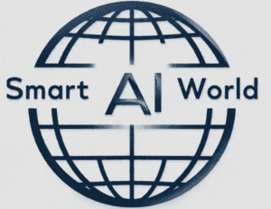 Smart AI World logo featuring a digital globe and bold AI lettering, representing a global platform for the best AI tools and learning insights”
