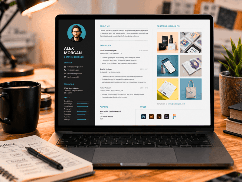 Kickresume Creative AI Resume Template for Designers 2026.