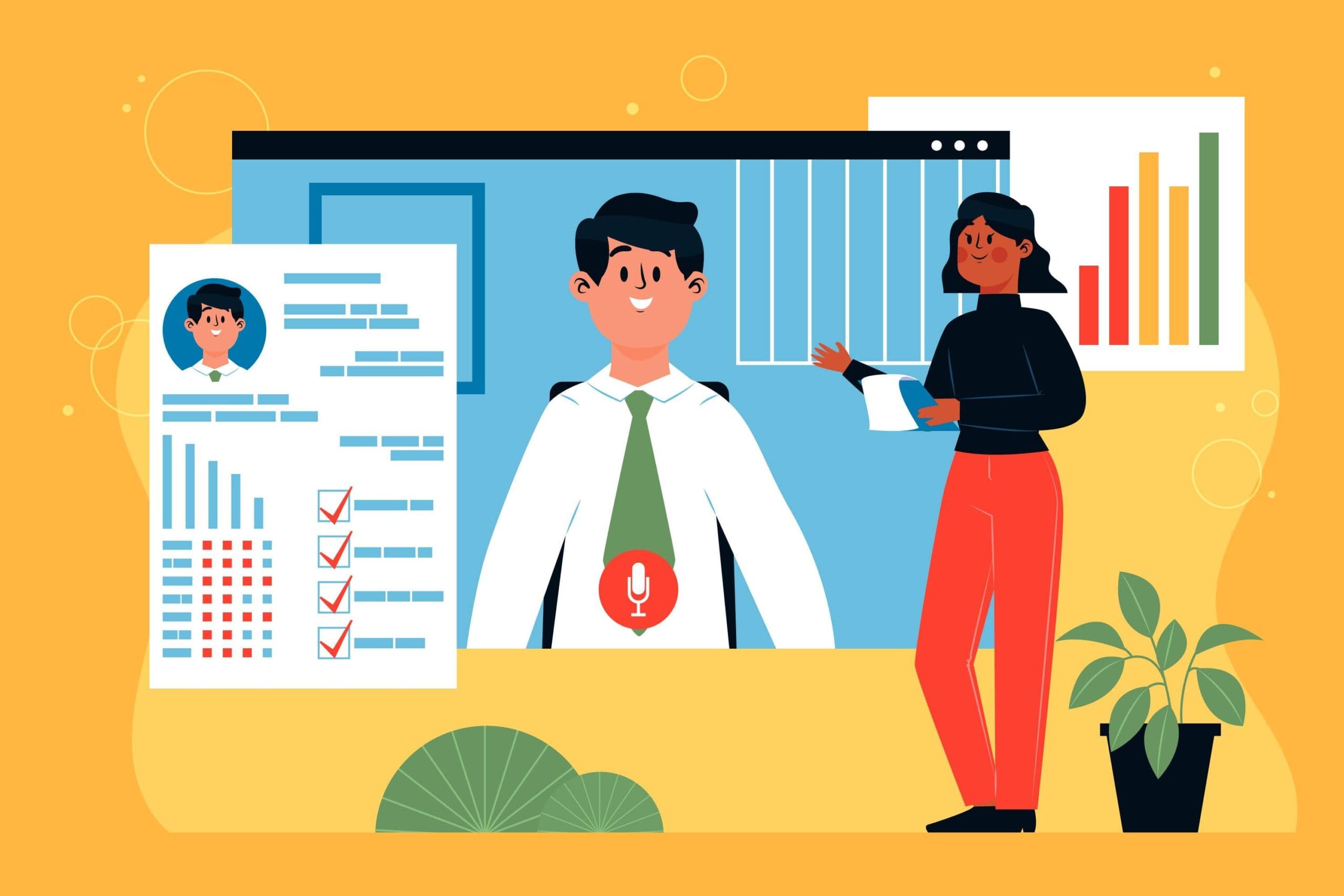 A job candidate preparing for an online interview with resume data and charts on screen, highlighting the benefits of using ai resume review free tools like Teal.