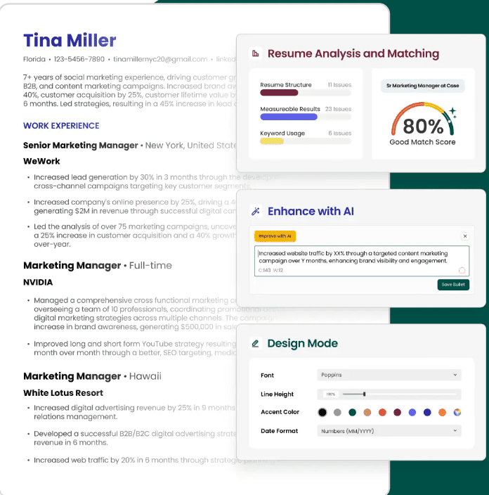 Teal HQ Resume Builder AI features preview.