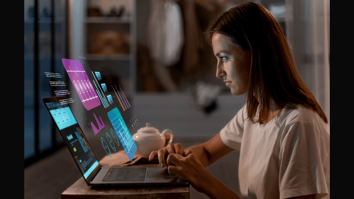 Remote AI prompt engineer working on futuristic interface from home – AI Prompt Engineer Jobs Remote