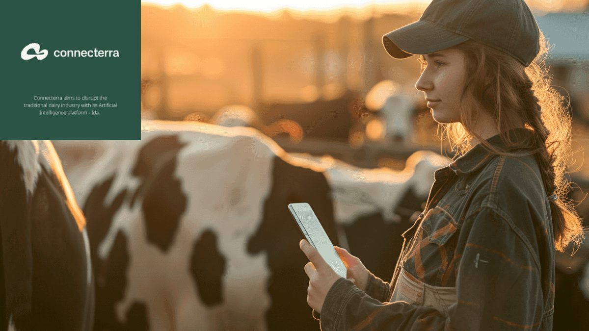 AI Training for Cattle with a farmer using mobile device to monitor livestock health in real-time