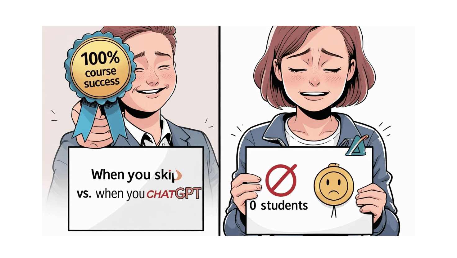Funny AI course creator meme - Ignoring ChatGPT edits leads to failing online courses (2025 online teaching fail)