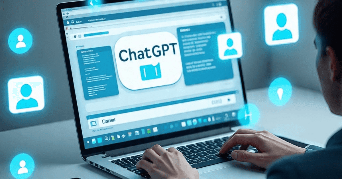 AI course creator ChatGPT interface on laptop screen with user designing an online course using artificial intelligence tools.