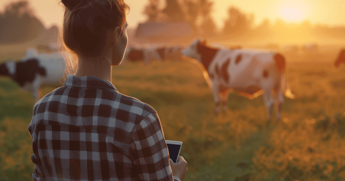 Farmer preparing to start AI Training for Cattle while observing herd at sunrise