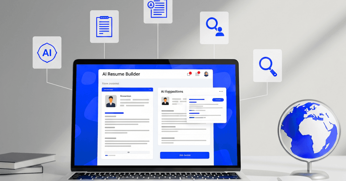 Top 7 Resume AI Builder Free Tools for Global Job Seekers (2025) 1 Modern AI resume builder interface on laptop for global job seekers with free tools in 2025"