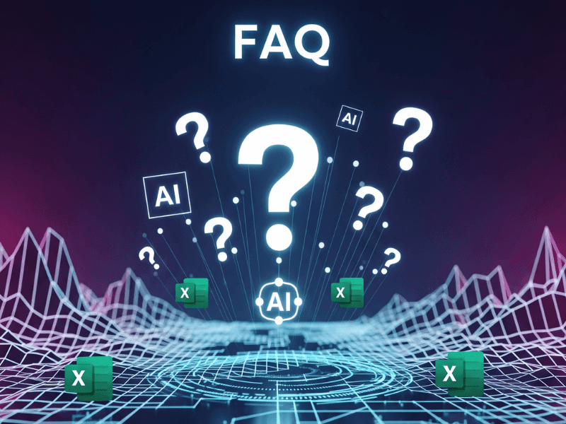 FAQ section illustration showing common questions about free AI tools for Excel data analysis
