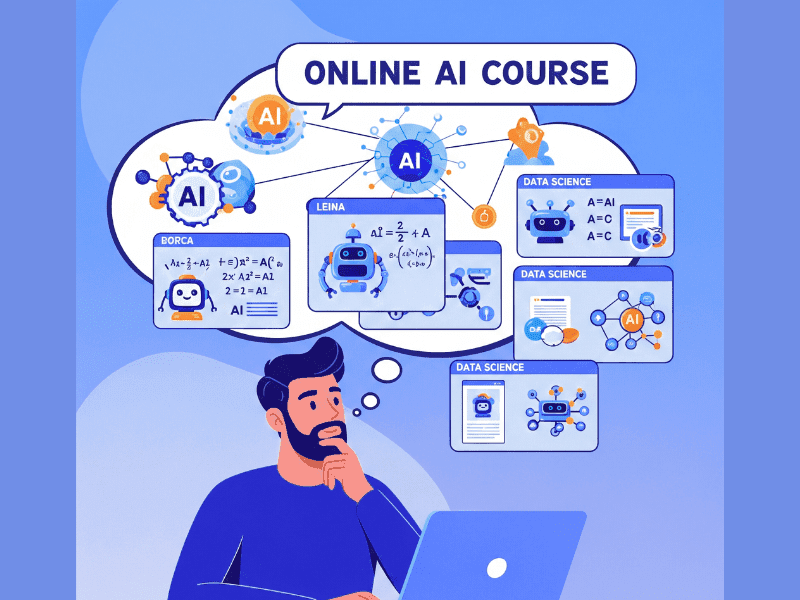 Man thinking about different AI course online free options for learning