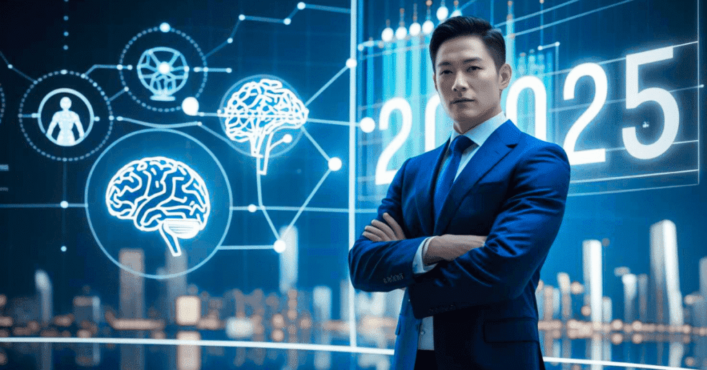 An executive learning through advanced AI technology in 2025 — representing the best AI course for executives to enhance leadership and decision-making.