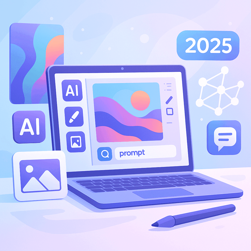 AI image editor interface with prompt tools – 2025 digital workspace illustration