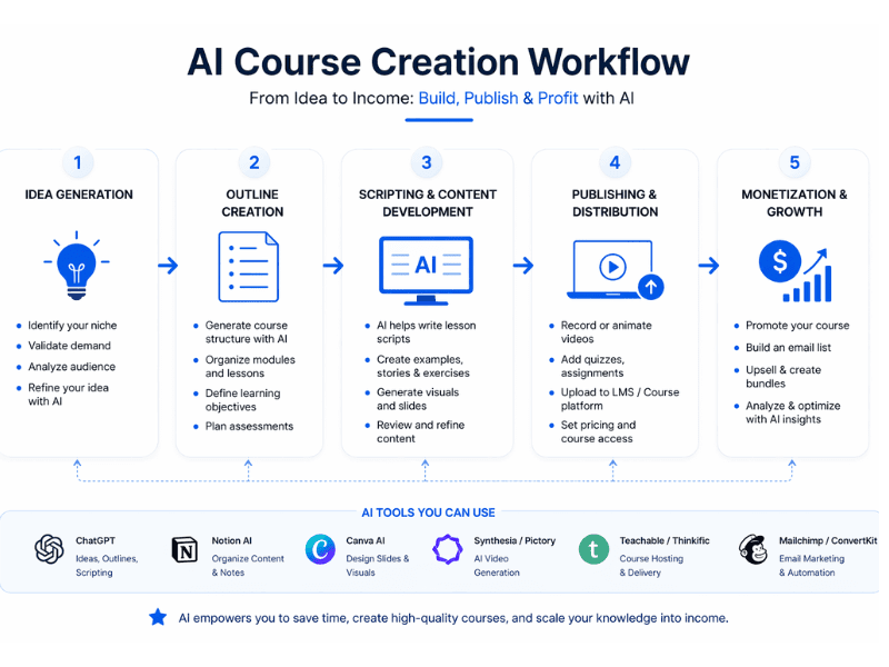 AI Course Creator ChatGPT step-by-step course creation workflow.