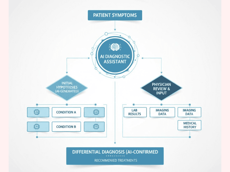 AI-assisted differential diagnosis flowchart for best AI for medical students in clinical reasoning.