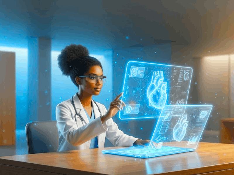 Young medical student exploring best AI for medical students via holographic anatomy display in 2026..