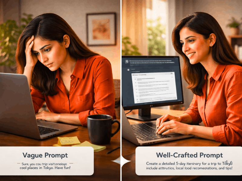 AI Prompt Engineer Jobs Remote - Common mistake vague prompt vs well-crafted prompt comparison.