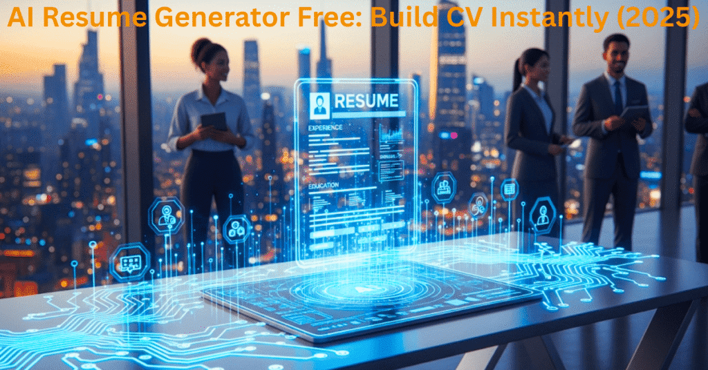 Futuristic AI resume generator free tool creating a holographic CV in 2025