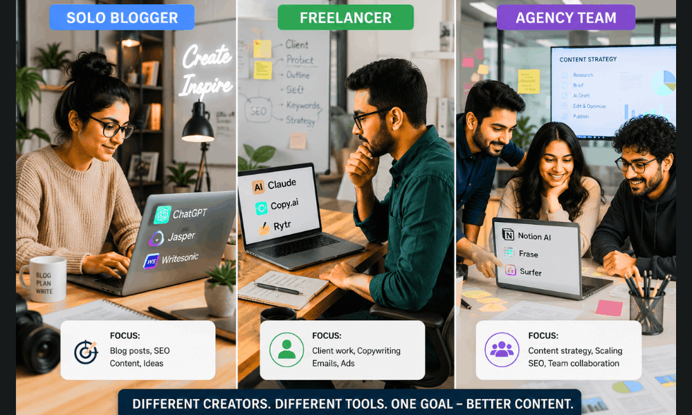Different creators using Best Content AI Tools for better results.