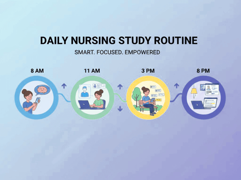 Daily AI study routine for best AI for nursing students in 2025 timeline infographic.