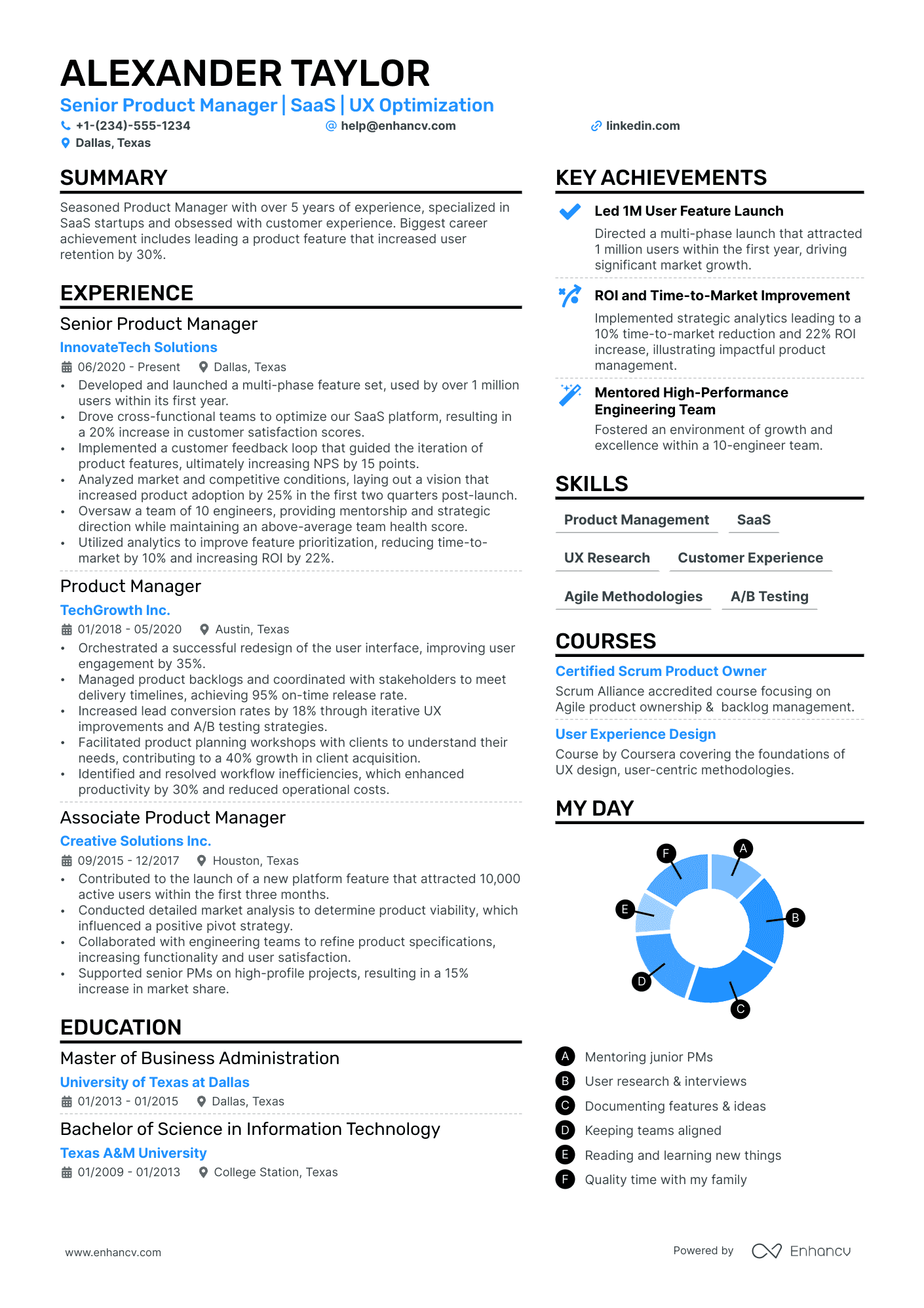 Enhancv Resume Builder UI Showing Modern AI-Powered Resume Template