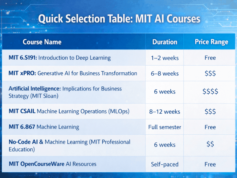 Top 7 AI Courses MIT Offers That Are Changing the Future of Tech 5 Quick Selection Table for MIT AI Courses 2026 – AI Courses MIT.