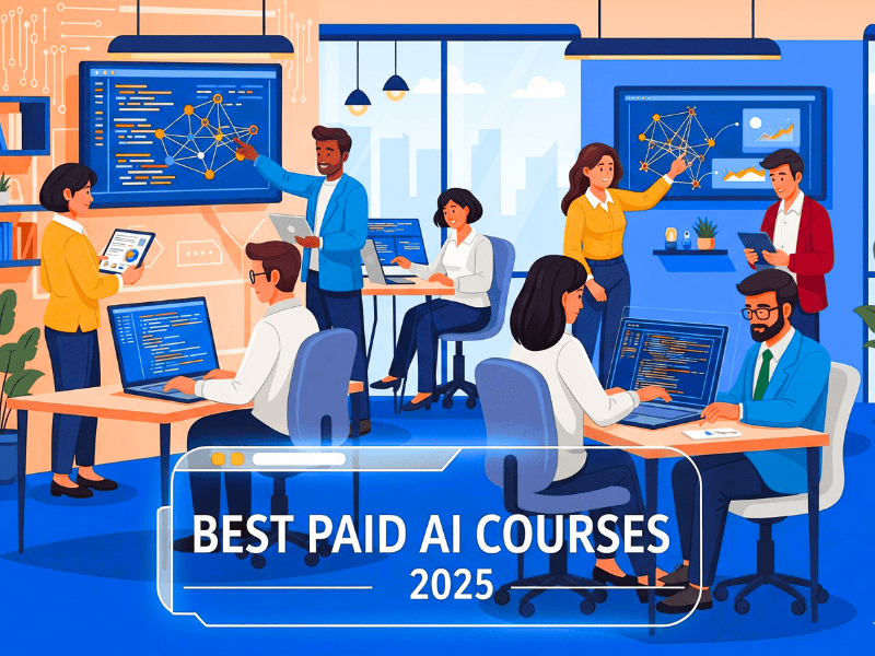 Best AI Courses for Beginners (Free & Paid) in 2025 3 Best AI Courses for Beginners 2025 - Paid Courses Illustration