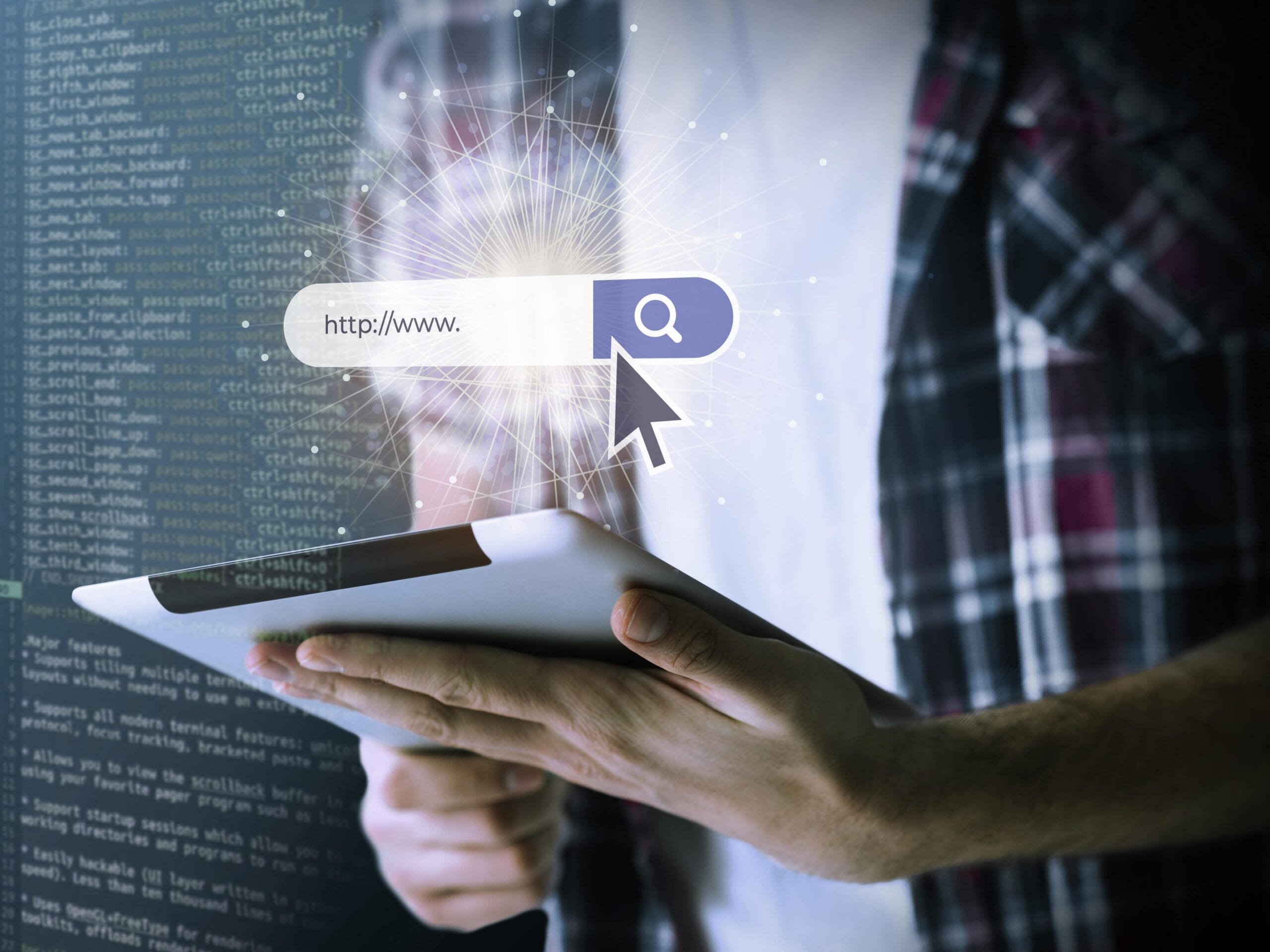 A person holding a tablet with a digital overlay of code, representing the modern landscape of Teaching AI Jobs and accessible AI jobs for beginners.