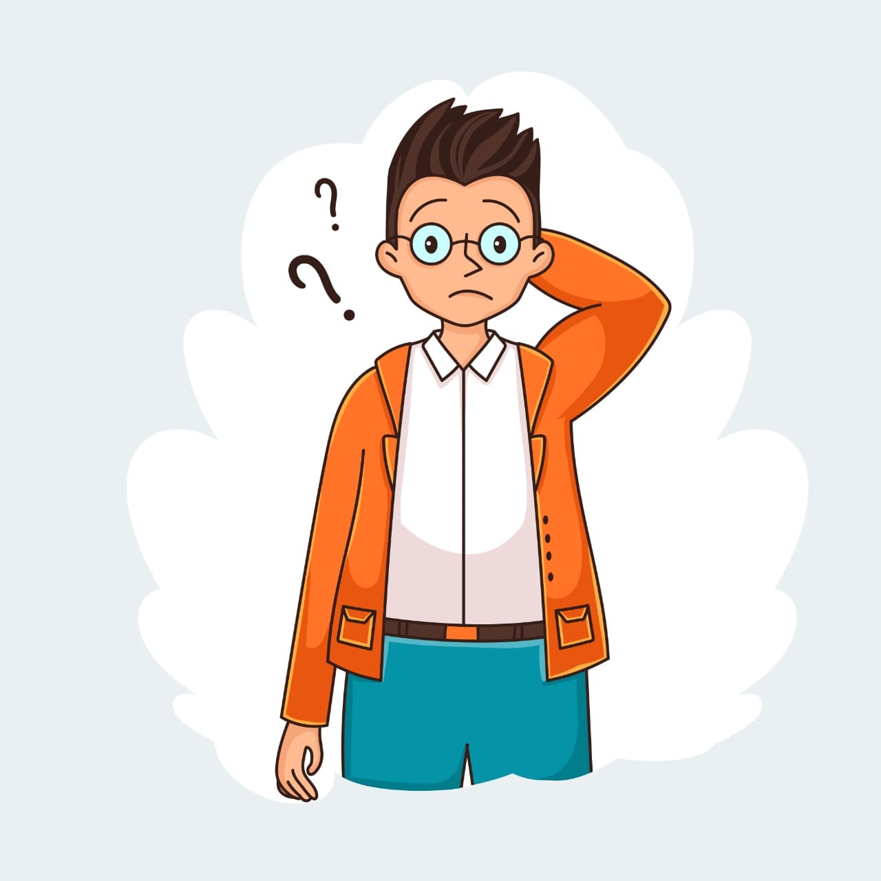 Confused person thinking about Teaching AI Jobs - Cartoon style illustration for FAQ section