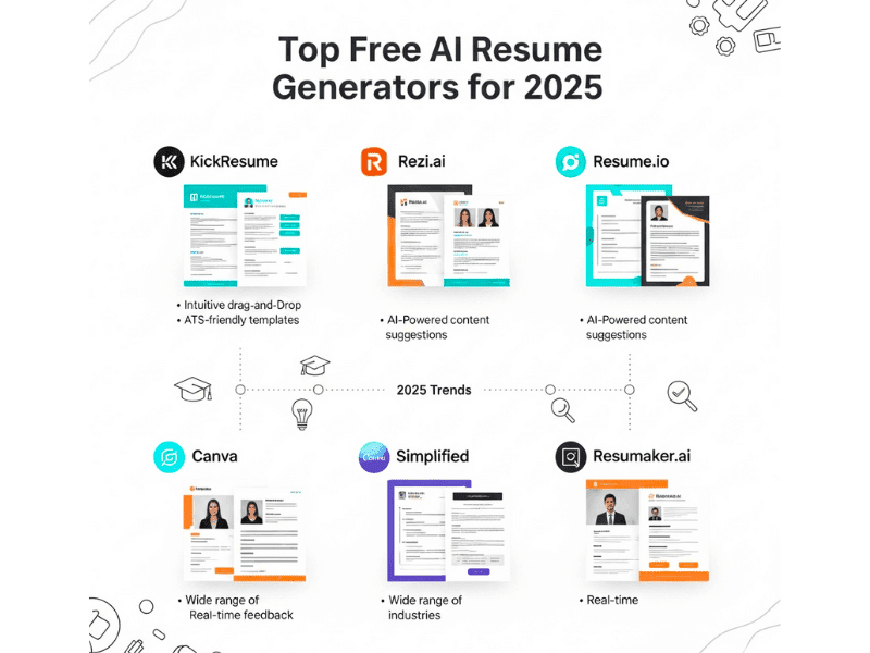 Top free AI resume generator tools for 2025 including Kickresume and Rezi.ai