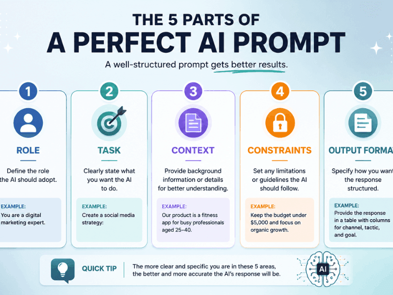 Prompt AI Course - The 5 Parts of a Perfect AI Prompt Infographic