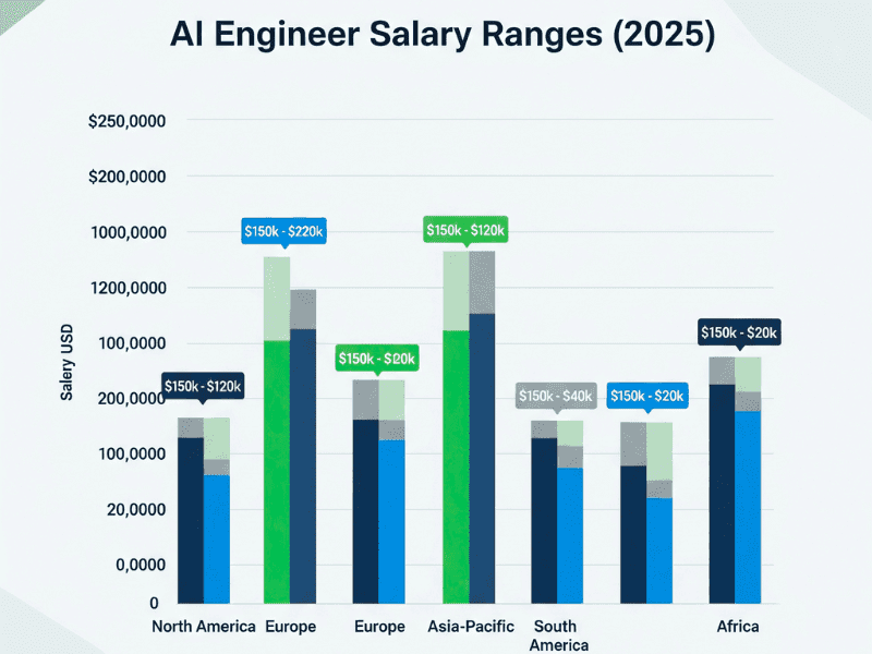 Bar chart showing AI engineer salary potential in 2025 across regions, highlighting career benefits from completing Courses for AI Engineer