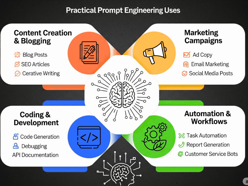 Collage of practical prompt engineering uses, open ai prompt engineering course