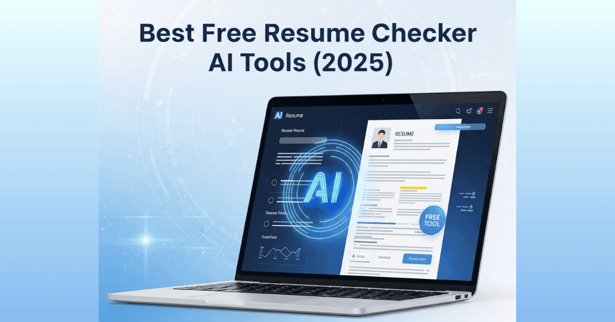 Free resume checker AI tool interface on laptop screen – best resume checker AI free tools for 2025 job seekers