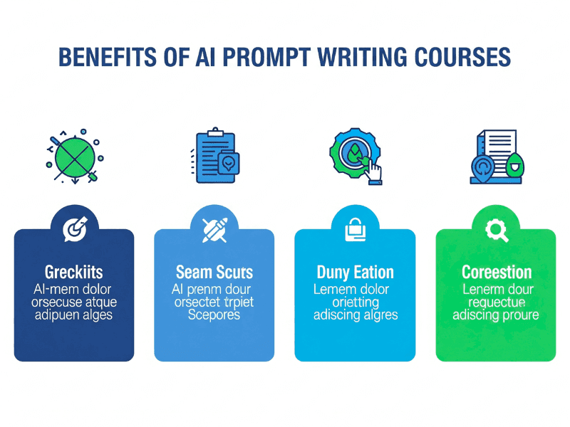 Infographic showing benefits of AI Prompt Writing Course with icons for productivity and opportunities