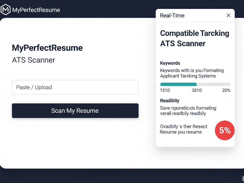 Interface of MyPerfectResume ATS scanner displaying resume score and expert suggestions
