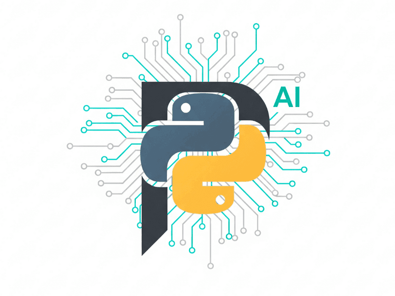Python programming and AI integration concept with digital circuits, illustrating skills taught in AI Courses Online Free