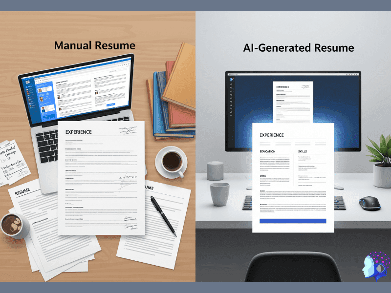 Side-by-side comparison of manual resume vs AI-generated resume created with a Free Resume AI Builder