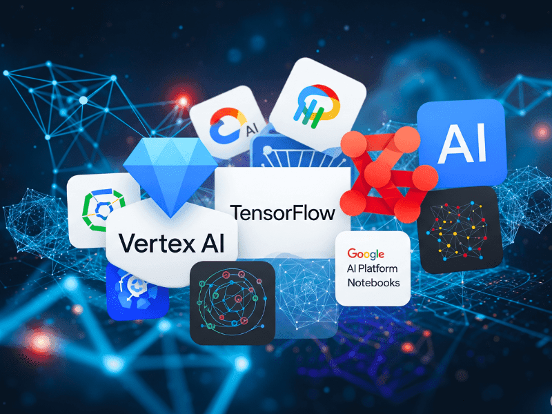 Tools and technologies covered in the Generative AI Certificate, including TensorFlow, Vertex AI, Google AI Platform Notebooks, and other AI and machine learning frameworks
