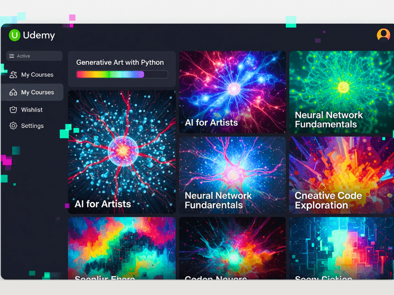 Udemy AI bootcamp interface for prompt AI course with creative projects