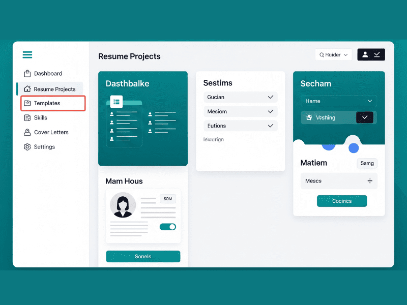 Teal dashboard screenshot showing resume builder and job tracker features, part of the best free resume builder AI tools for job seekers.