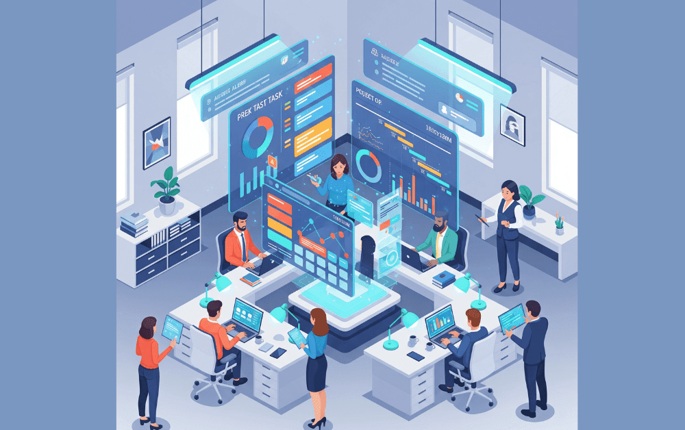 Best AI for project management tools being used by a productive team in a smart digital workspace"