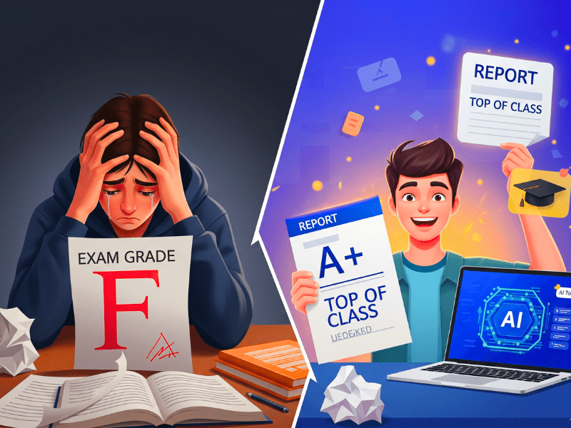 Study AI tool free case study: student failure with F grade vs success with A+