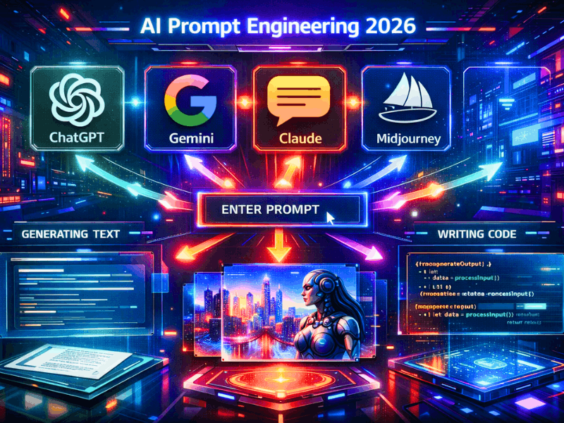 AI Prompt Writing Course: 7 Proven Ways to Succeed 2 AI Prompt Writing Course 2026 - Prompt Engineering with ChatGPT Gemini Claude Midjourney futuristic interface.