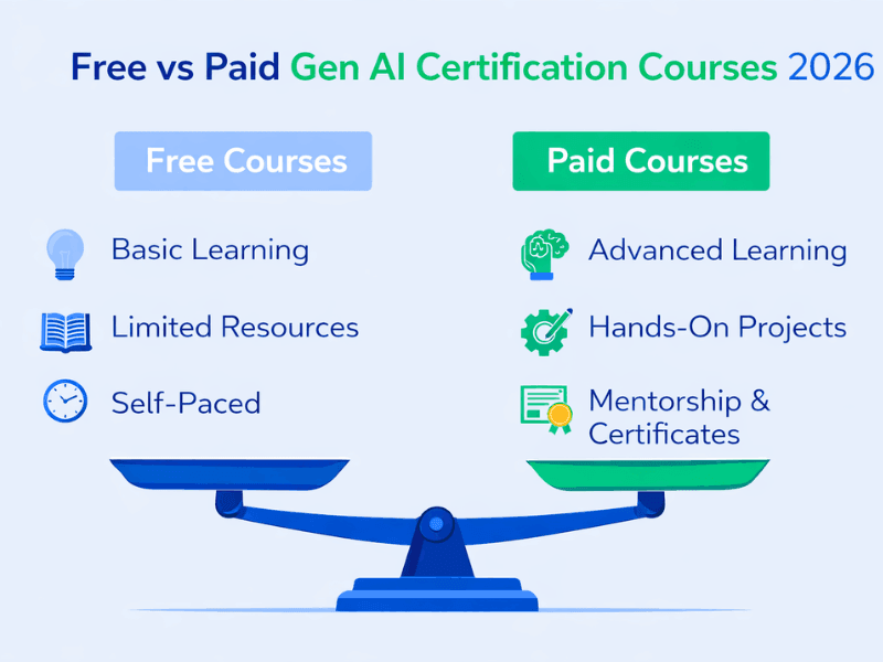Free vs Paid Gen AI Certification Courses 2026 comparison.