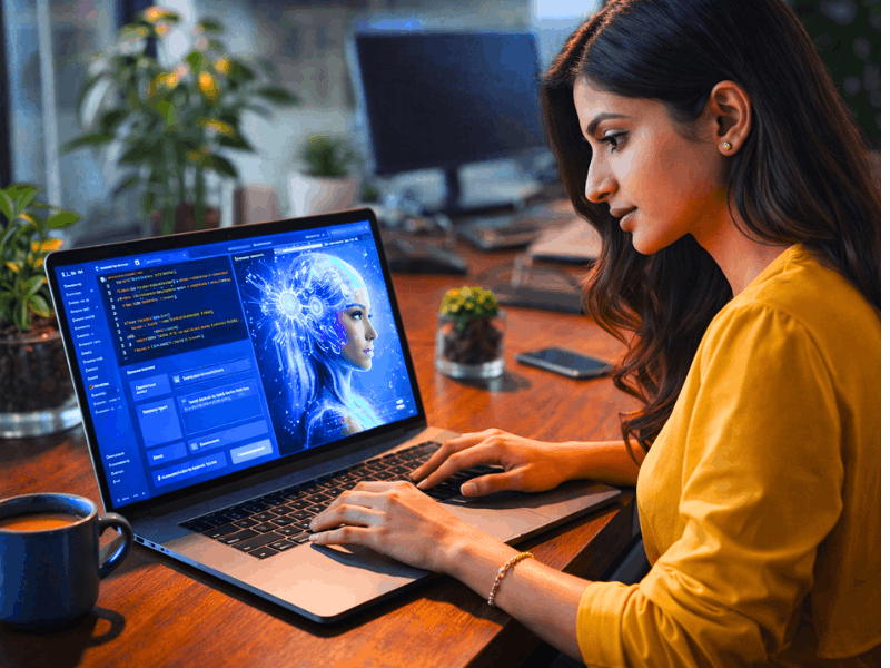 Gen AI Certification Courses hands-on project with prompt engineering on laptop.