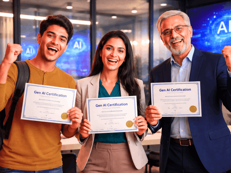 Gen AI Certification Courses 2026 success with professionals holding certificates.