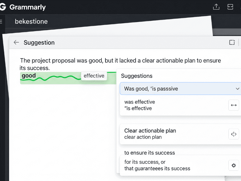 Grammarly interface showing writing suggestions,AI tools for students free
