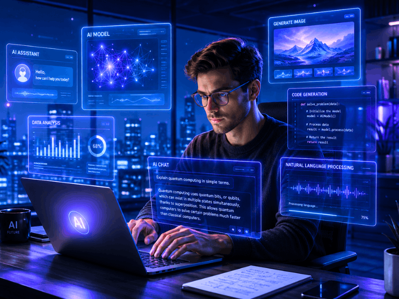 Prompt AI Course - Mastering AI Prompt Engineering with futuristic interfaces.